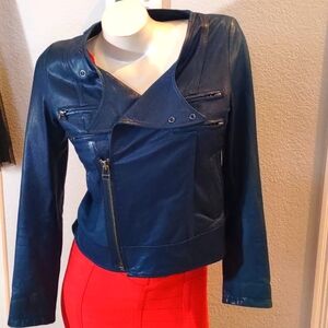 Agosto Blue Leather Jacket